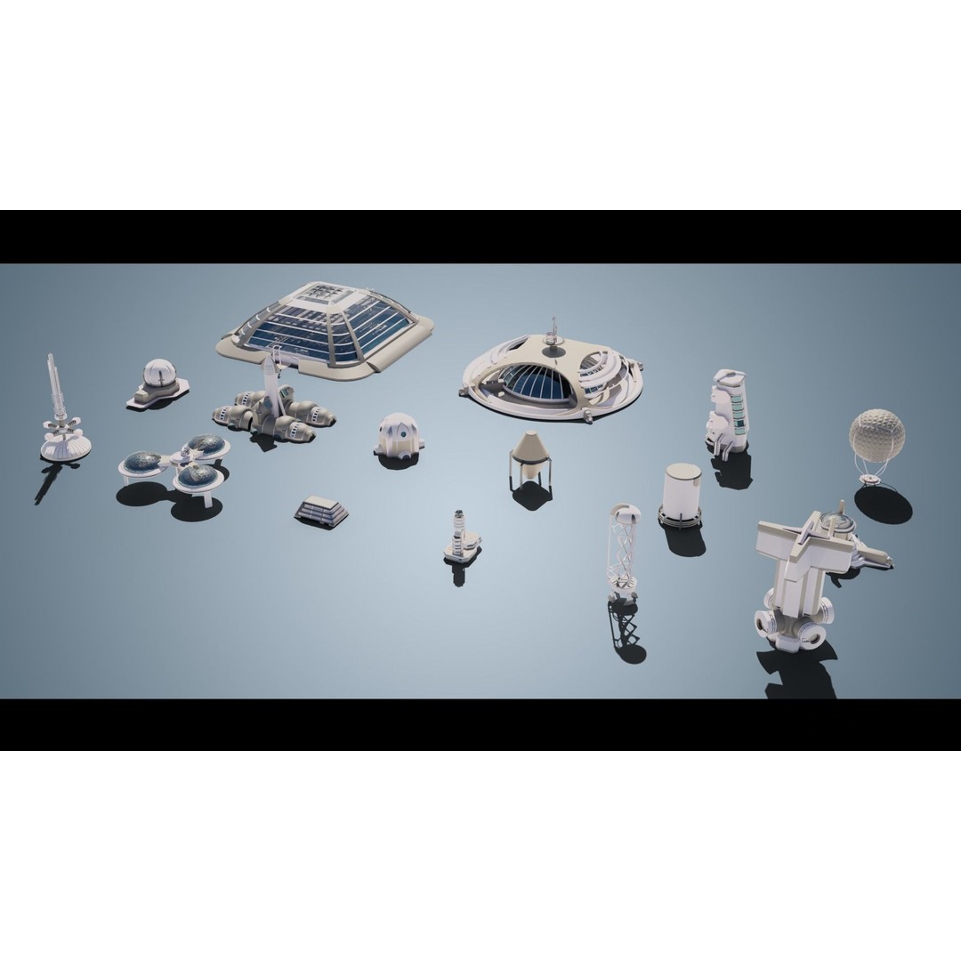 Stylized Space Buildings 3D Model – Low Poly Game Asset, FBX, OBJ - View 7