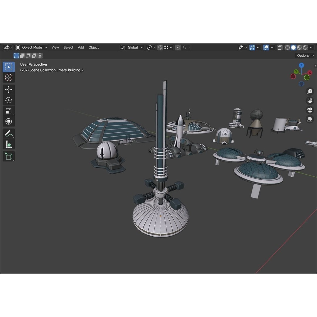 Stylized Space Buildings 3D Model – Low Poly Game Asset, FBX, OBJ - View 9
