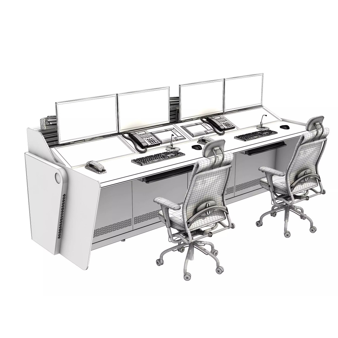 Control Room Desk 3D Model – Low Poly Game Asset, FBX & OBJ - View 8
