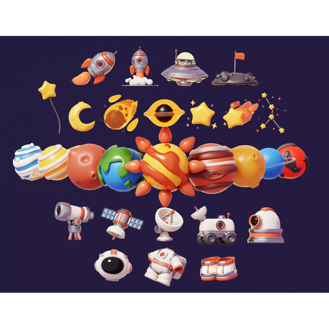 Space and Planet 3D Model – Low Poly Cartoon Style, Game Ready, FBX - View 2