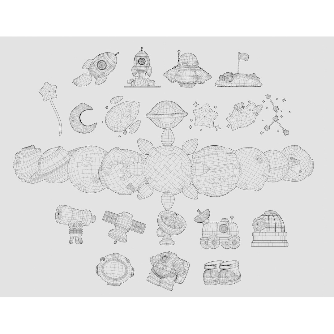 Space and Planet 3D Model – Low Poly Cartoon Style, Game Ready, FBX - View 3