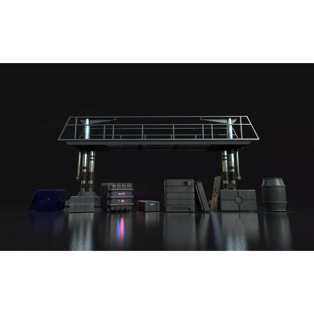 Maintenance Ladder 3D Model – Low Poly Game Asset with Crates - View 2