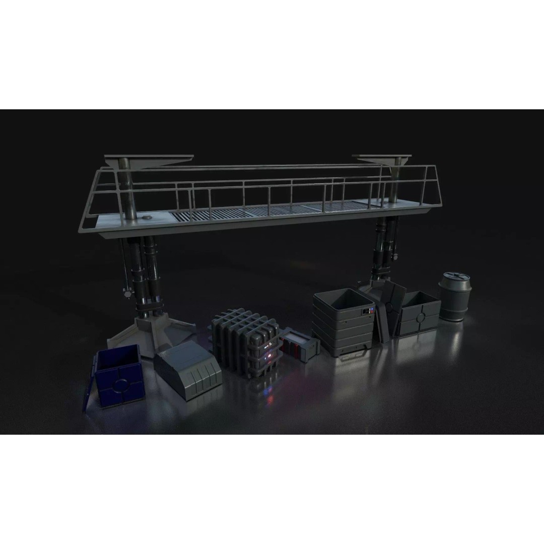 Maintenance Ladder 3D Model – Low Poly Game Asset with Crates - View 3