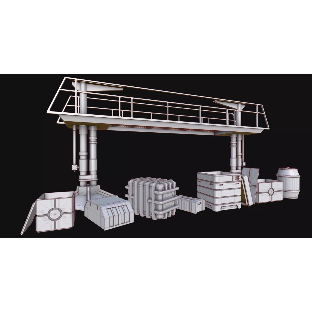 Maintenance Ladder 3D Model – Low Poly Game Asset with Crates - View 36