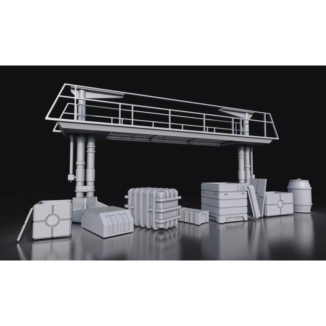 Maintenance Ladder 3D Model – Low Poly Game Asset with Crates - View 4