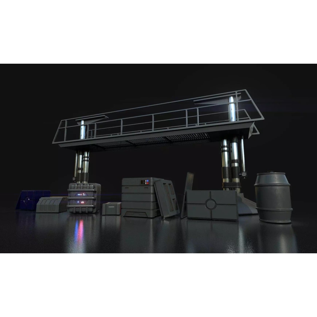 Maintenance Ladder 3D Model – Low Poly Game Asset with Crates - View 5