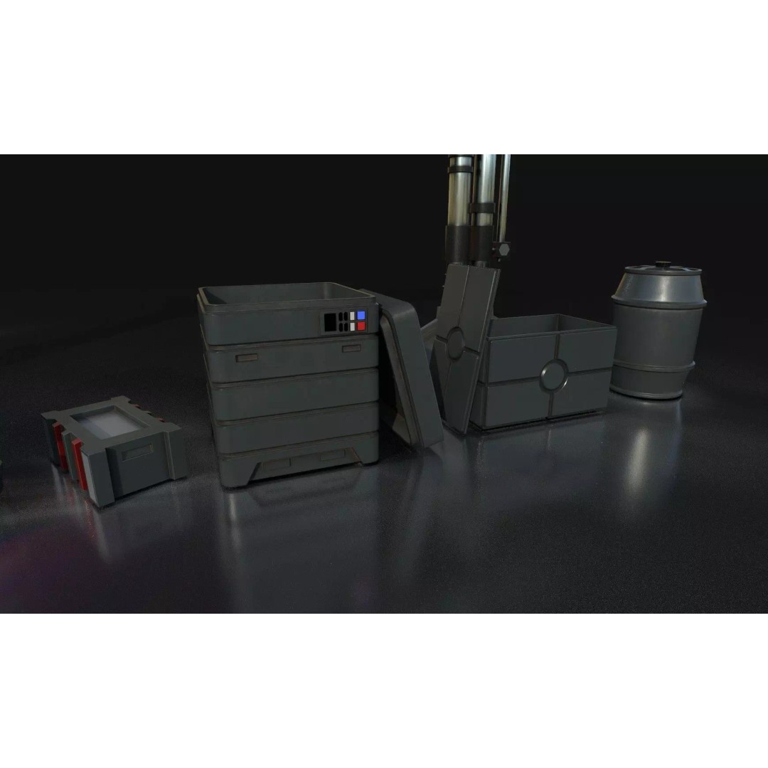 Maintenance Ladder 3D Model – Low Poly Game Asset with Crates - View 7