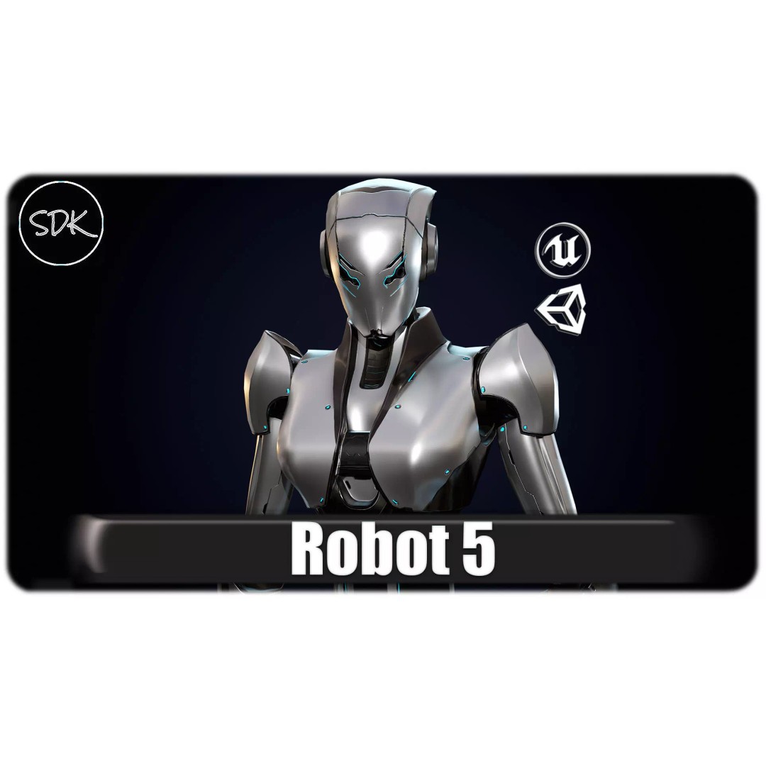 Robot 5 3D Model – Low Poly Rigged Character for Games, FBX - View 2
