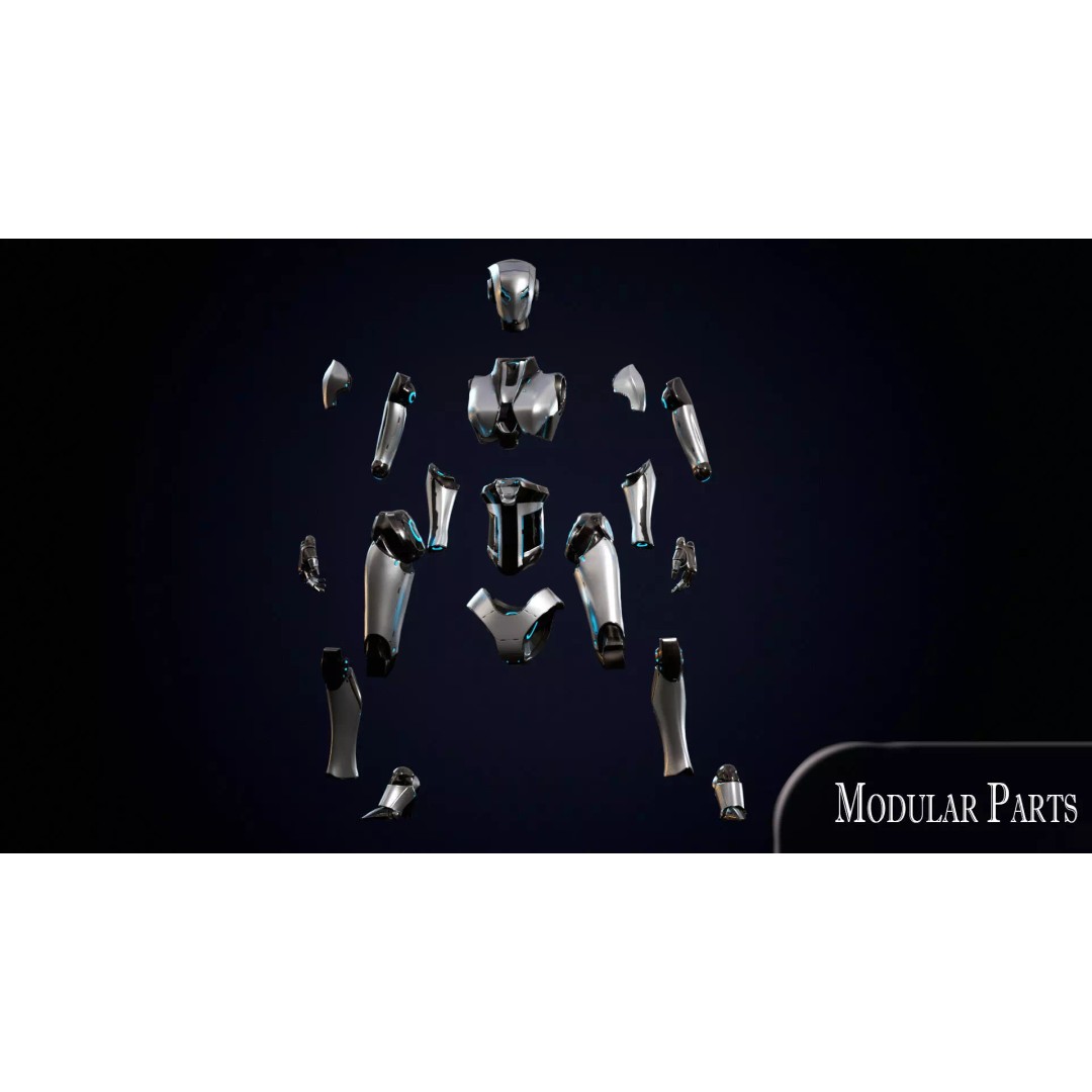 Robot 5 3D Model – Low Poly Rigged Character for Games, FBX - View 9