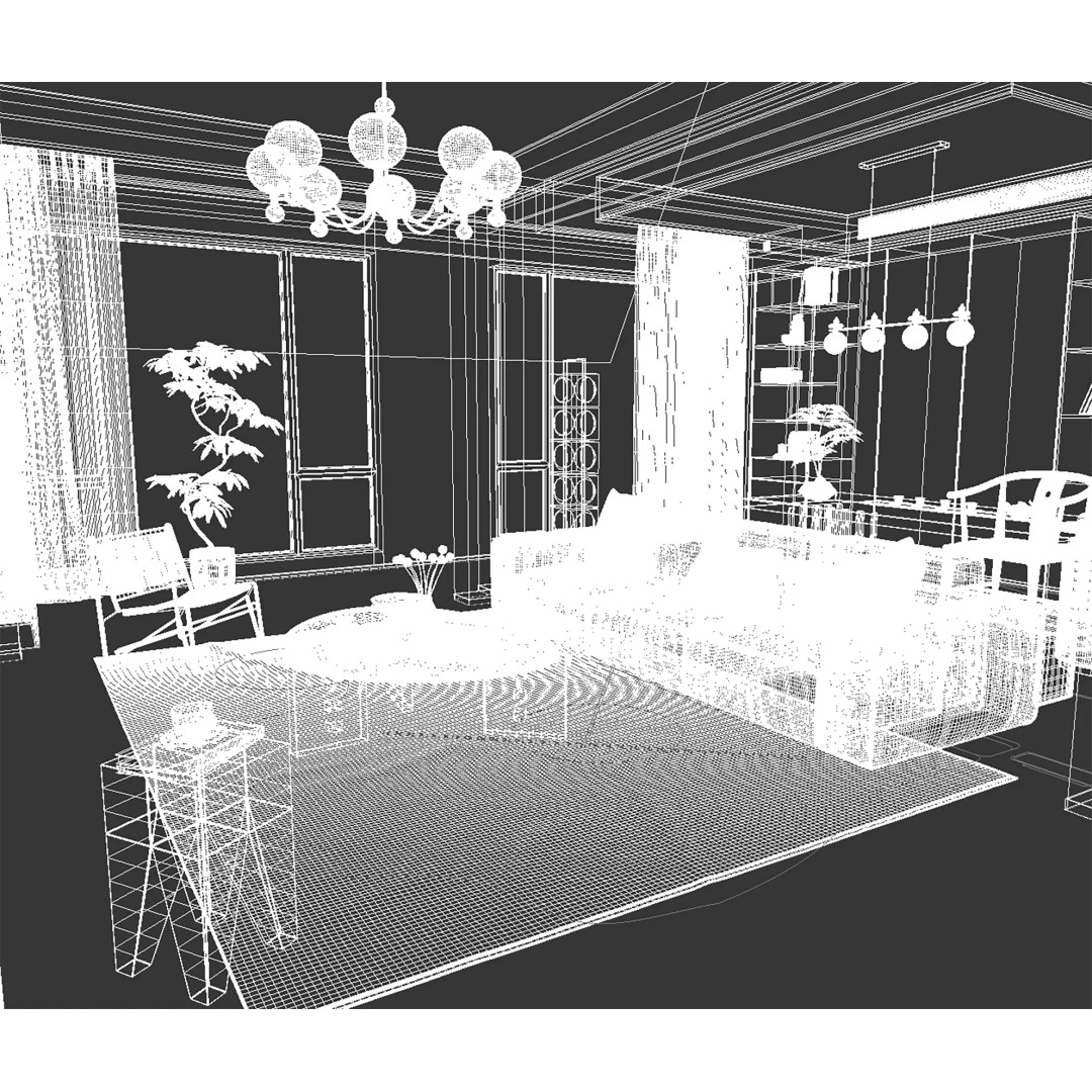 Modern Asian Living Space 3D Model – PBR Interior Design, FBX, OBJ - View 14