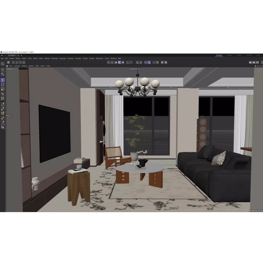 Modern Asian Living Space 3D Model – PBR Interior Design, FBX, OBJ - View 16
