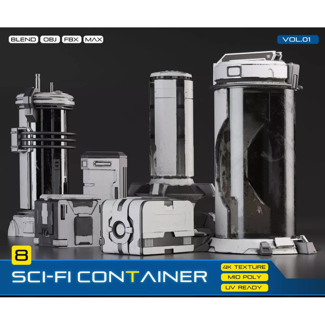 Sci-Fi Container 3D Model – Industrial Design, PBR Textures, FBX - View 2