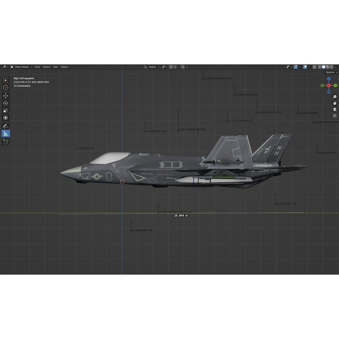 F-35C Lightning II 3D Model – Rigged Low-Poly Aircraft, Blender