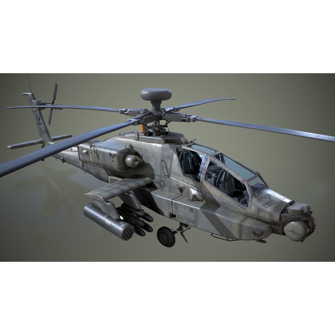 AH-64D Apache Longbow Helicopter 3D Model – Low Poly PBR Asset, FBX - View 3