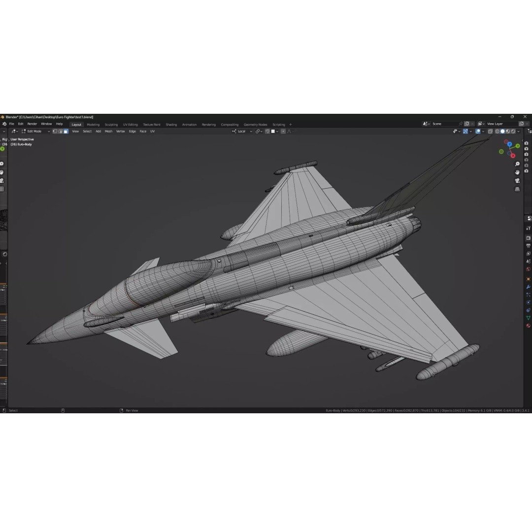 Euro Fighter Typhoon 3D Model – High Resolution Cockpit, Rigged, Blender