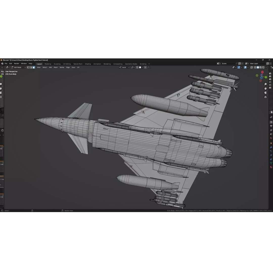 Euro Fighter Typhoon 3D Model – High Resolution Cockpit, Rigged, Blender - View 39