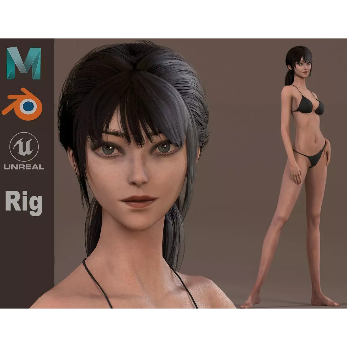 Female Base Model Rig - Low-Poly Game-Ready 3D Model - View 2
