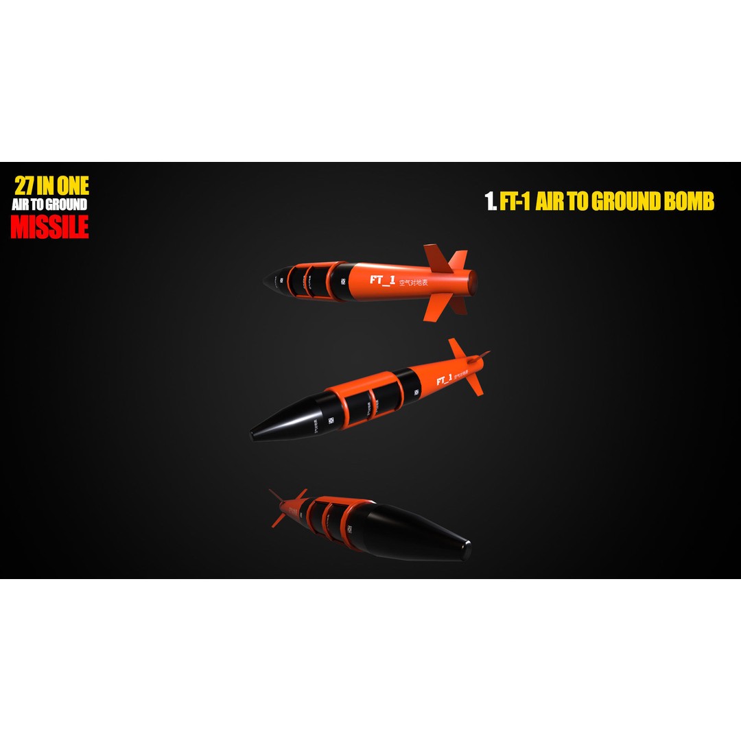 Air to Ground Missile 3D Model – Low Poly Game Asset, FBX - View 3