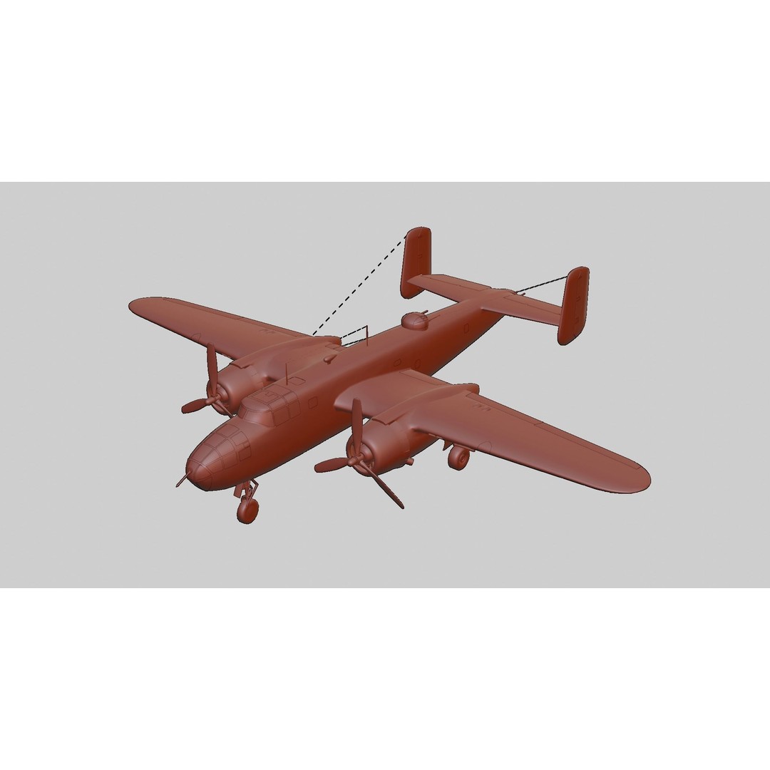 North American B-25 Mitchell 3D Model – Low Poly Animated Aircraft, FBX - View 13