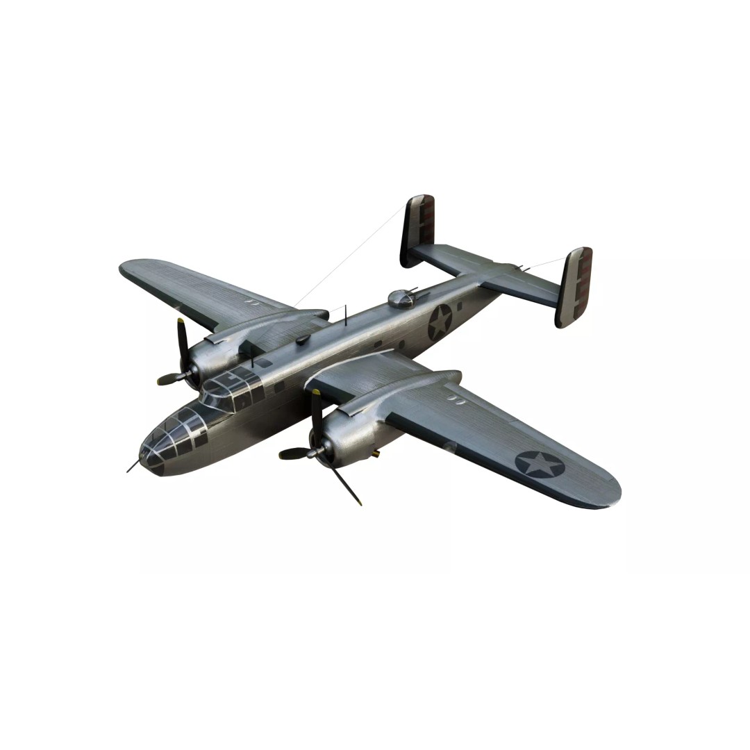 North American B-25 Mitchell 3D Model – Low Poly Animated Aircraft, FBX - View 2