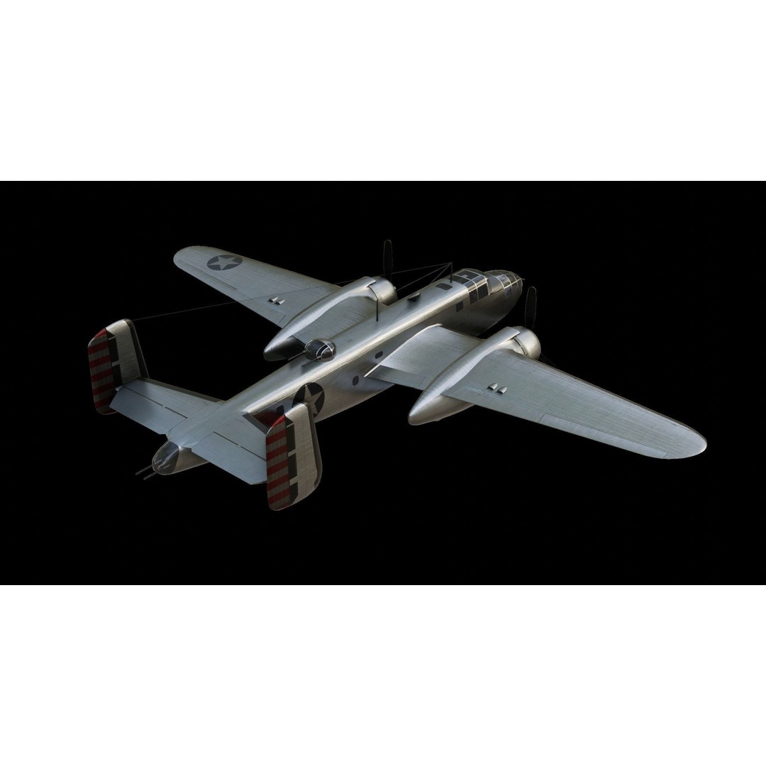 North American B-25 Mitchell 3D Model – Low Poly Animated Aircraft, FBX - View 3