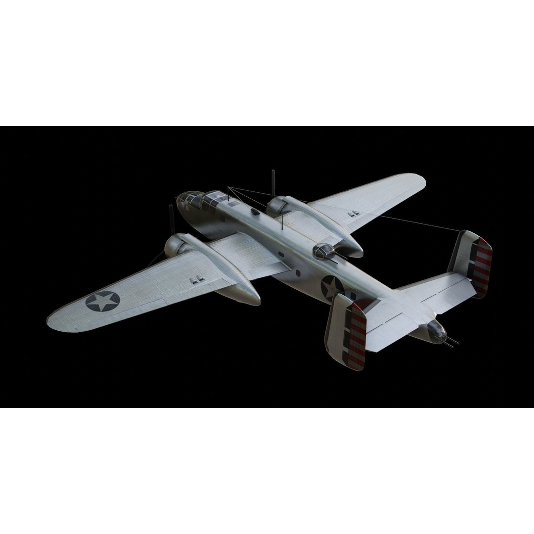 North American B-25 Mitchell 3D Model – Low Poly Animated Aircraft, FBX - View 5