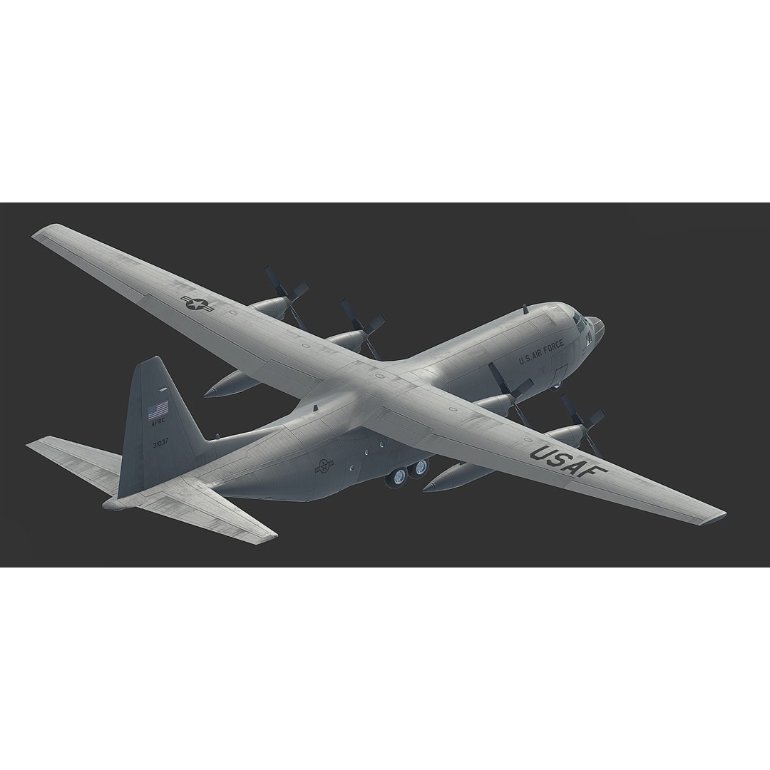 C130 Hercules 3D Model – Low Poly Game Asset, FBX, PBR Textures - View 9