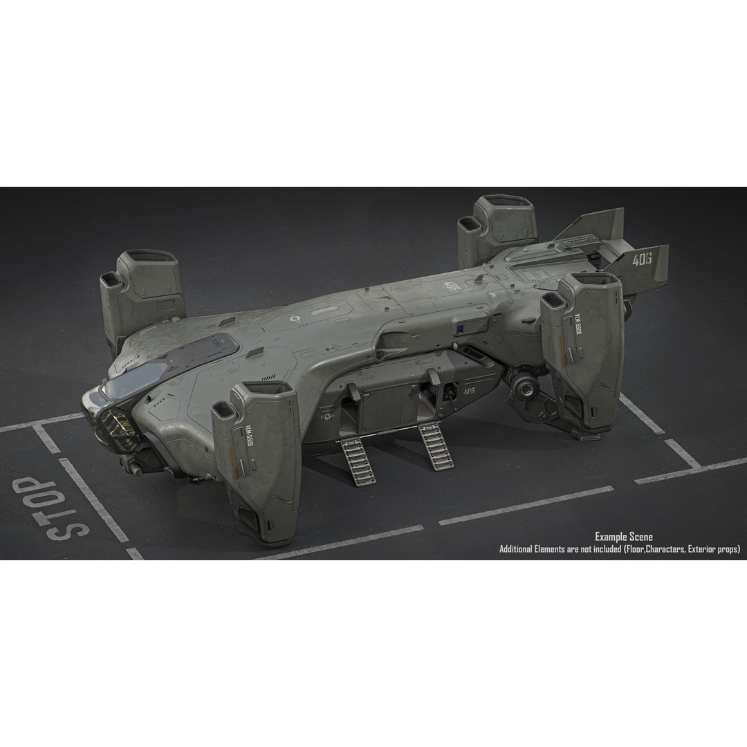 Dropship 3D Model – Midpoly Concept Asset for Blender - View 10