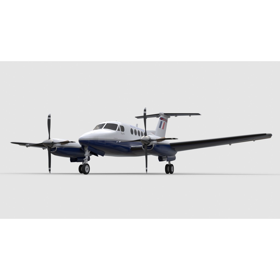 Beechcraft King Air B200 3D Model – Low Poly Game Ready Aircraft, FBX - View 12