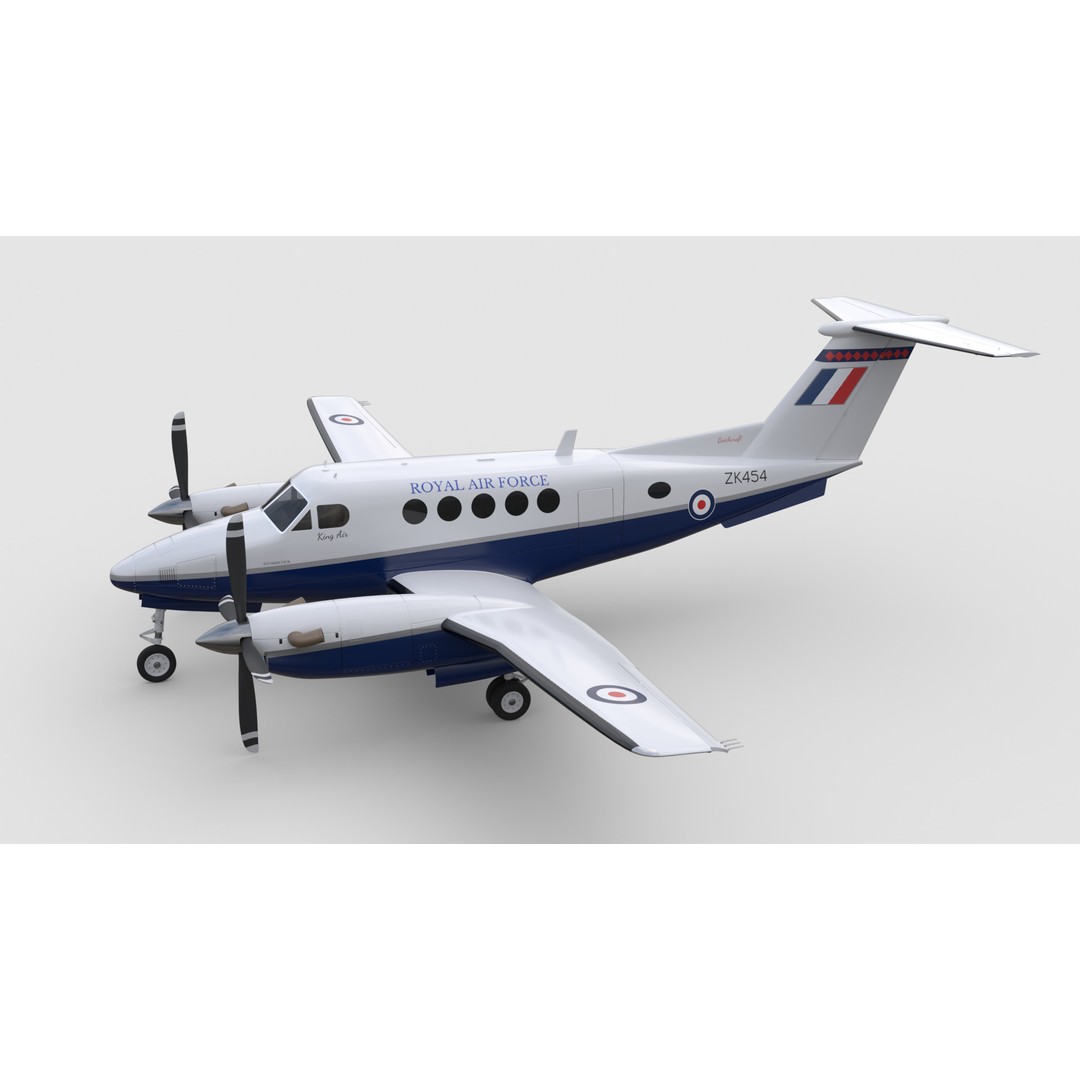 Beechcraft King Air B200 3D Model – Low Poly Game Ready Aircraft, FBX - View 3
