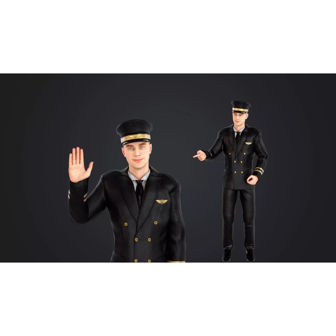 Aircraft Pilot 3D Model – Low Poly Rigged Character, FBX, OBJ - View 2
