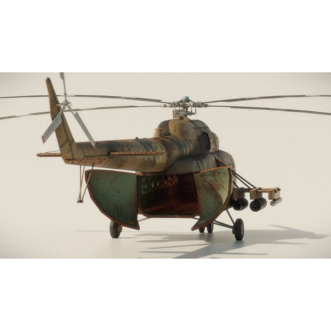 Soviet Military Transport Helicopter 3D Model – Low Poly Game Asset, FBX - View 13