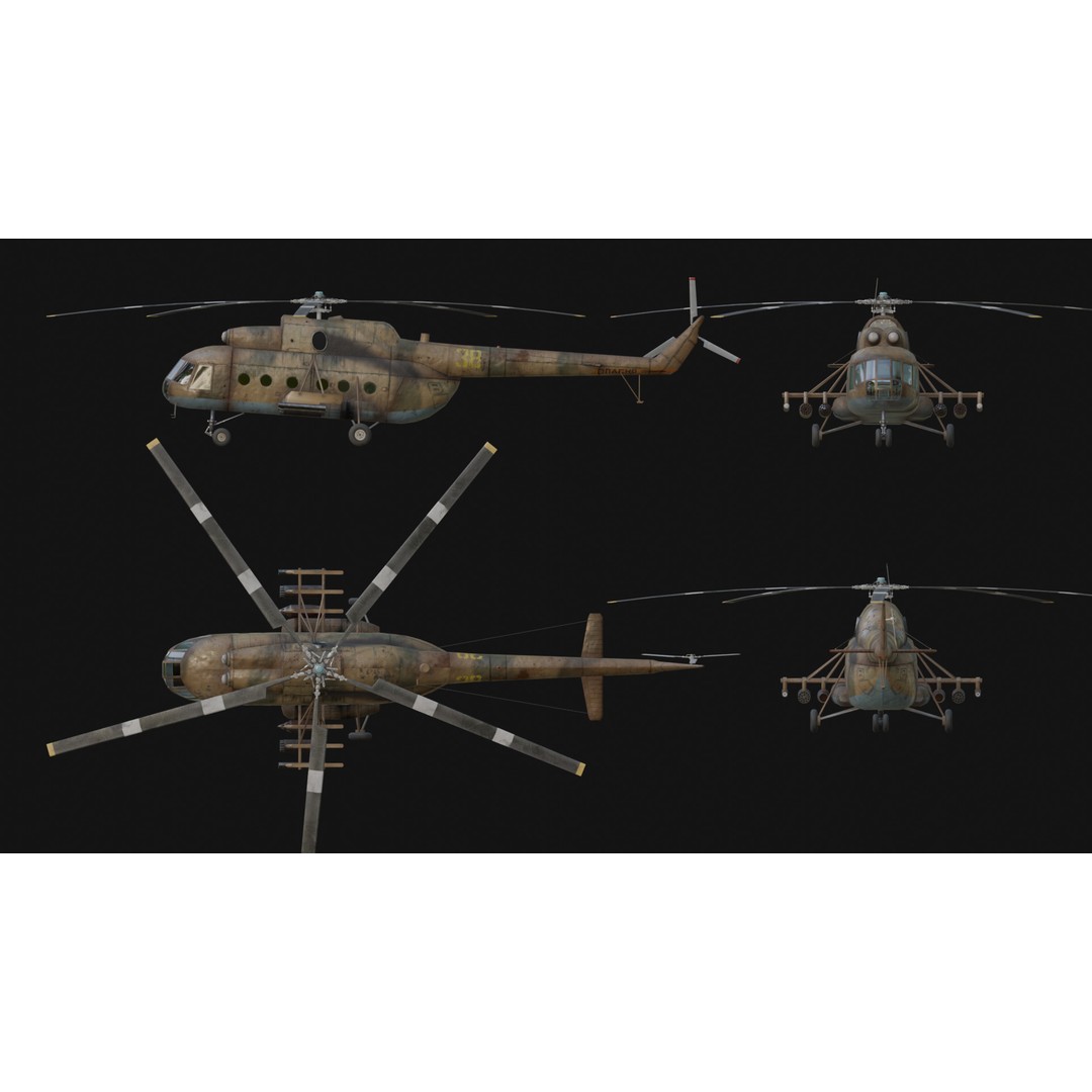 Soviet Military Transport Helicopter 3D Model – Low Poly Game Asset, FBX - View 3