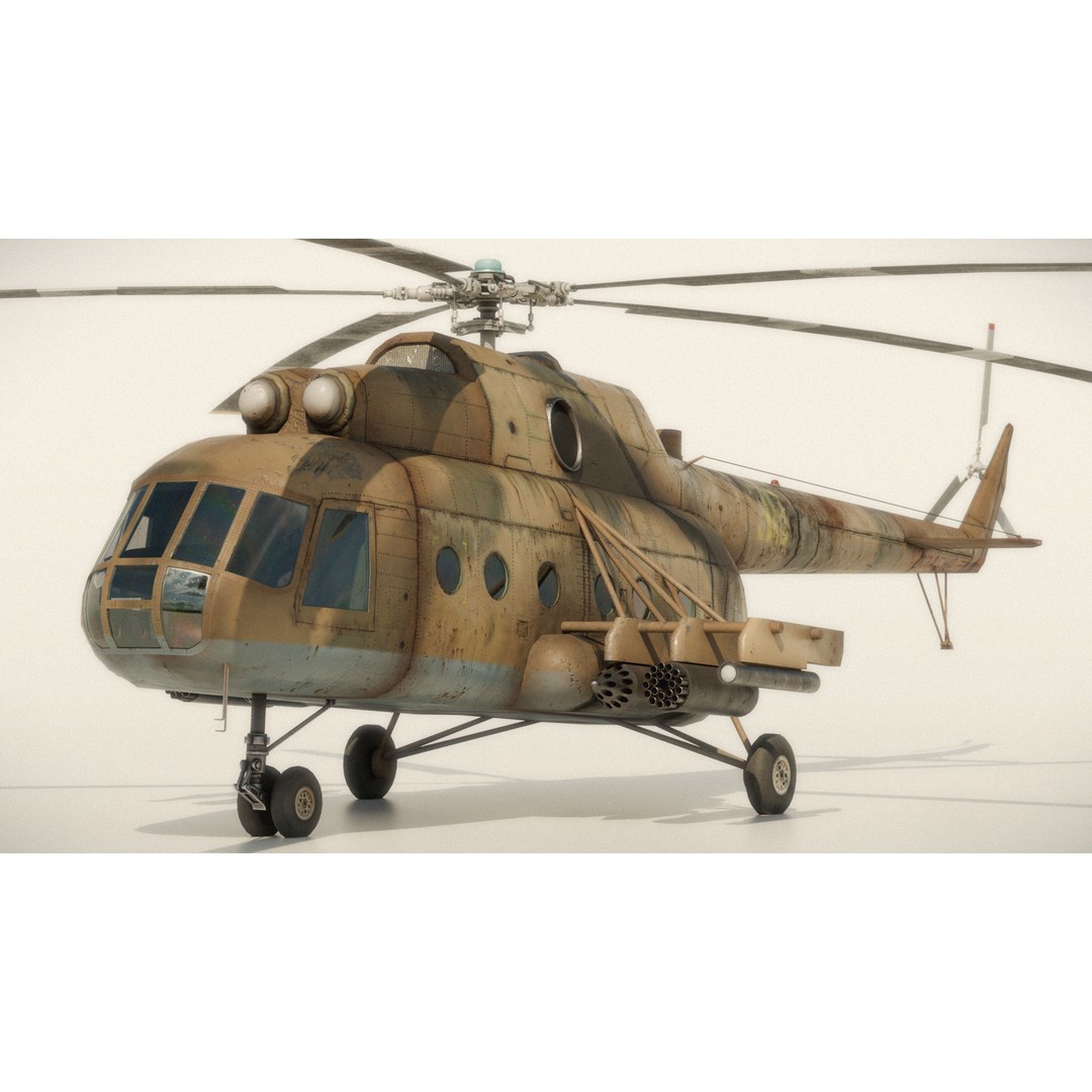 Soviet Military Transport Helicopter 3D Model – Low Poly Game Asset, FBX - View 9