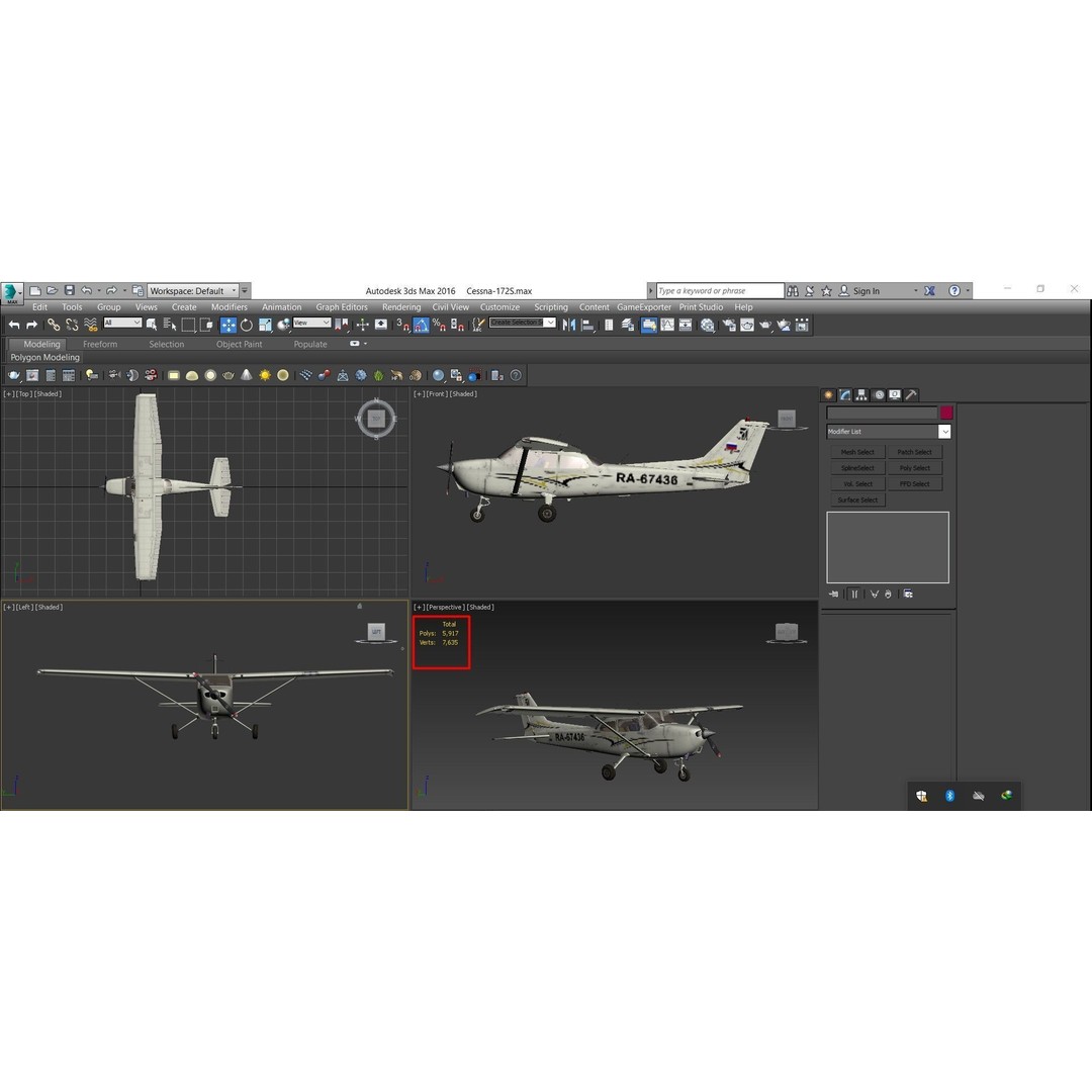 Cessna 172 3D Model – Low Poly Game Ready Aircraft, FBX, OBJ - View 10