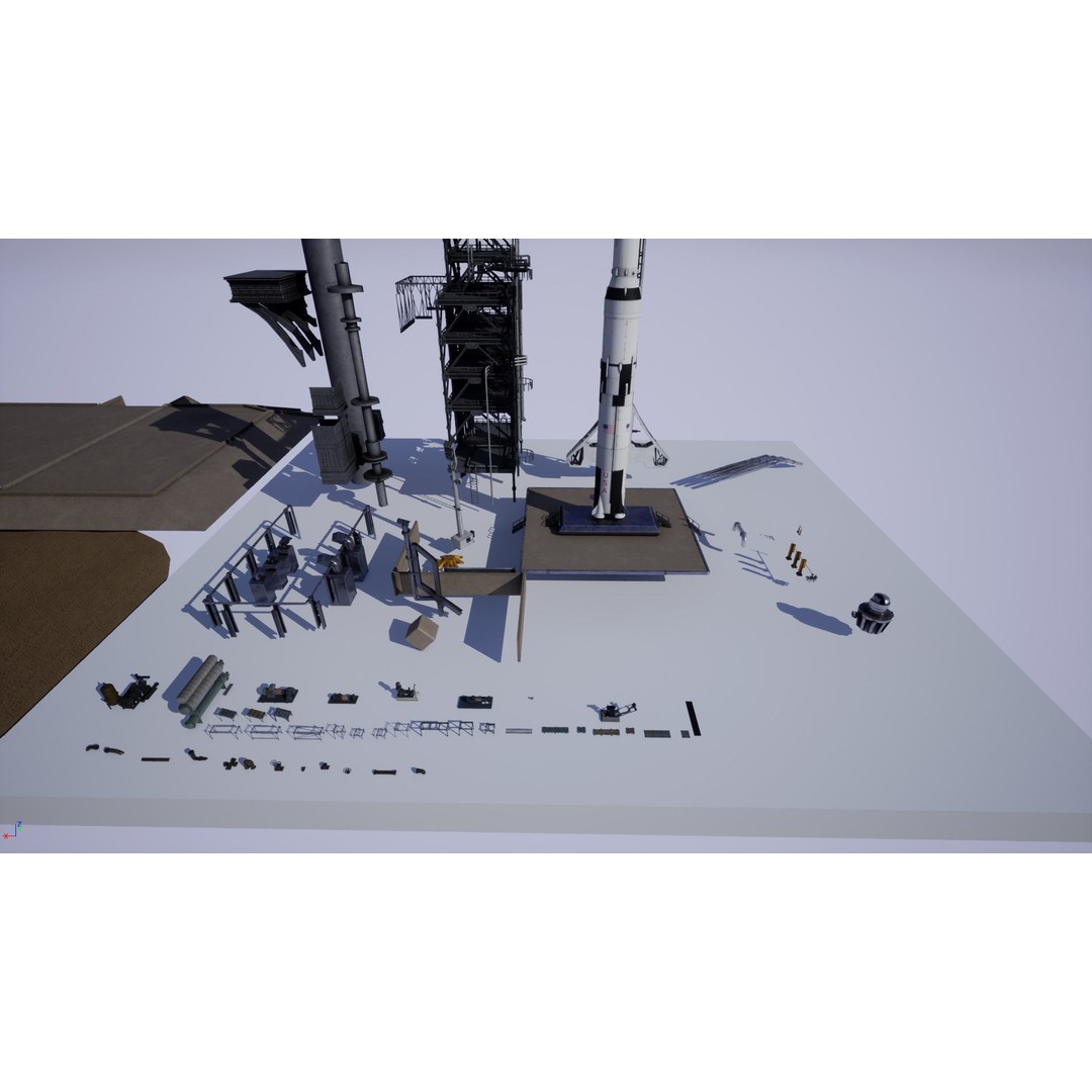 US Rocket Launch 3D Model – Low Poly PBR Environment, FBX - View 7