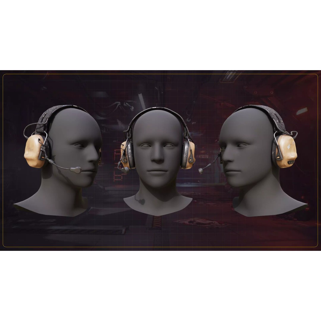 Tactical Headphone 3D Model – Low Poly Game Asset, FBX, PBR Textures