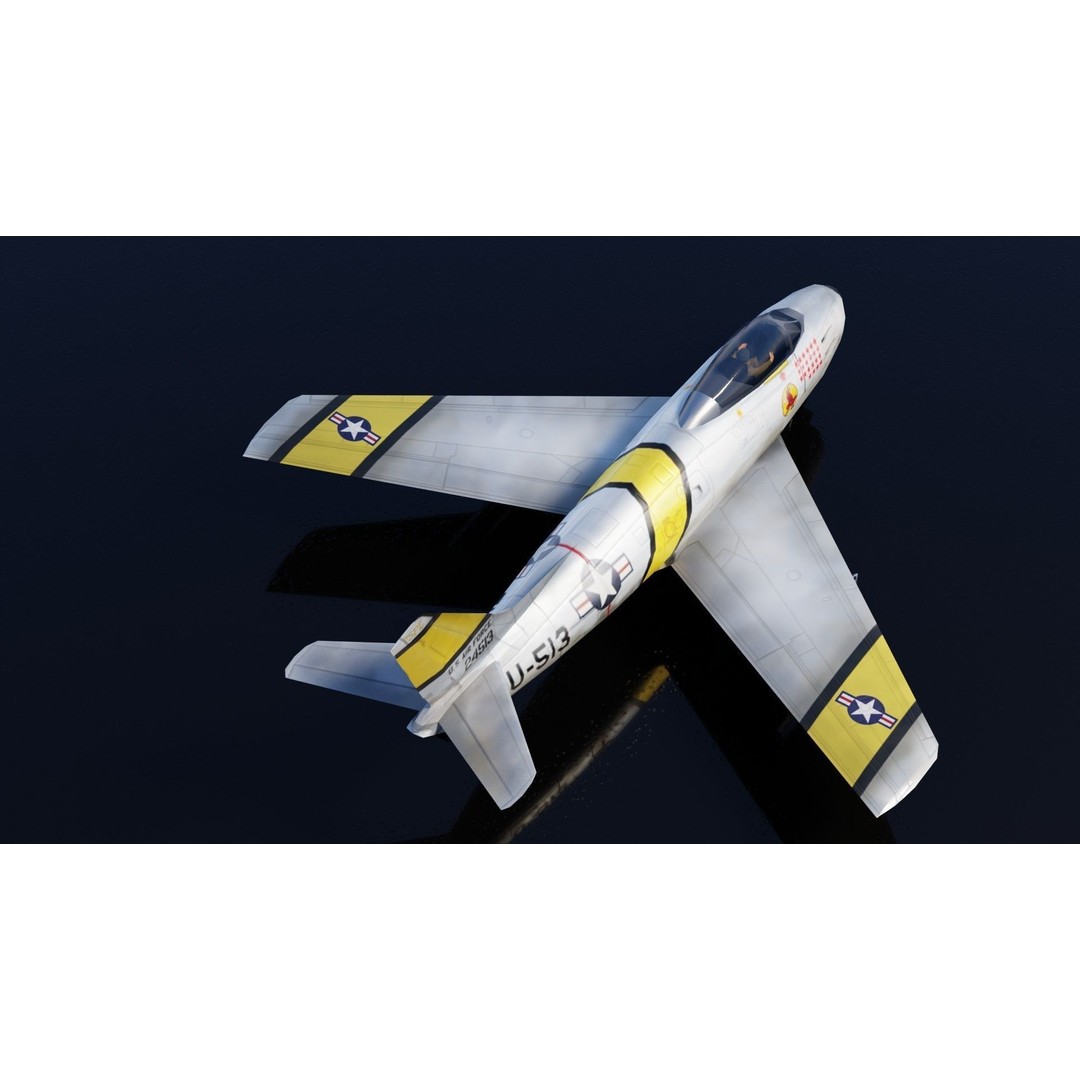 North American F-86 Sabre 3D Model – Low Poly Rigged Aircraft, FBX - View 10