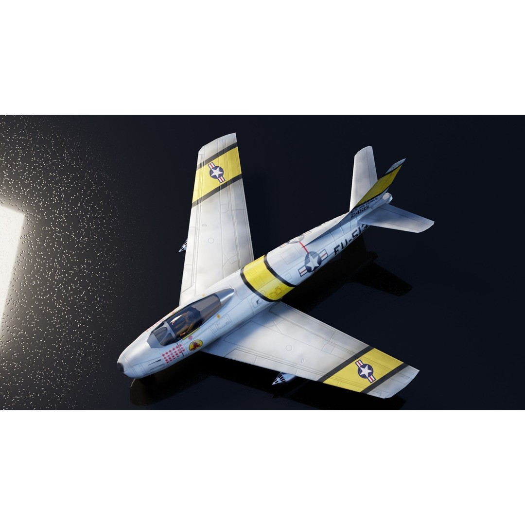 North American F-86 Sabre 3D Model – Low Poly Rigged Aircraft, FBX - View 11
