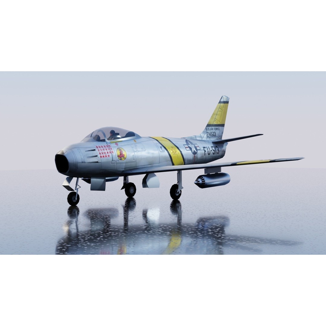 North American F-86 Sabre 3D Model – Low Poly Rigged Aircraft, FBX - View 12