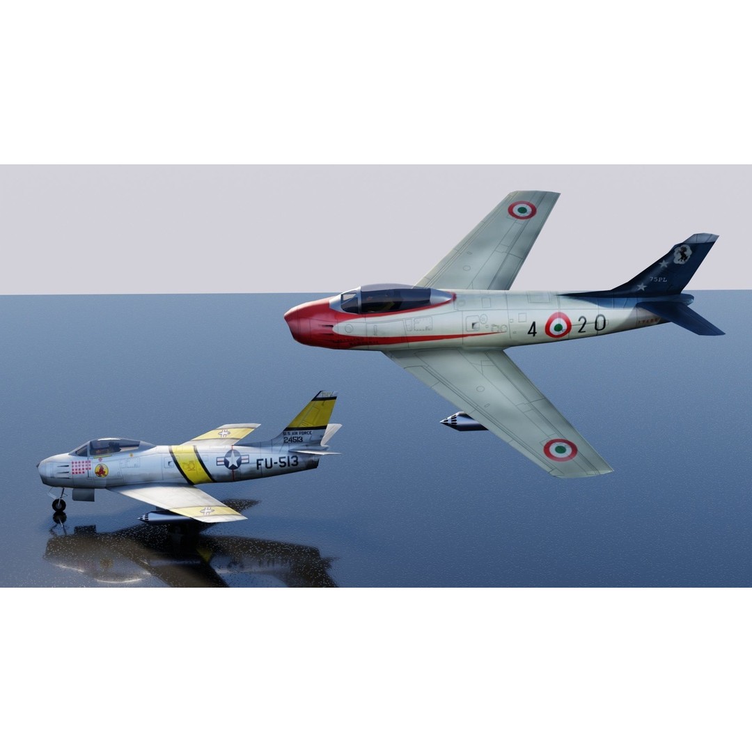 North American F-86 Sabre 3D Model – Low Poly Rigged Aircraft, FBX - View 18