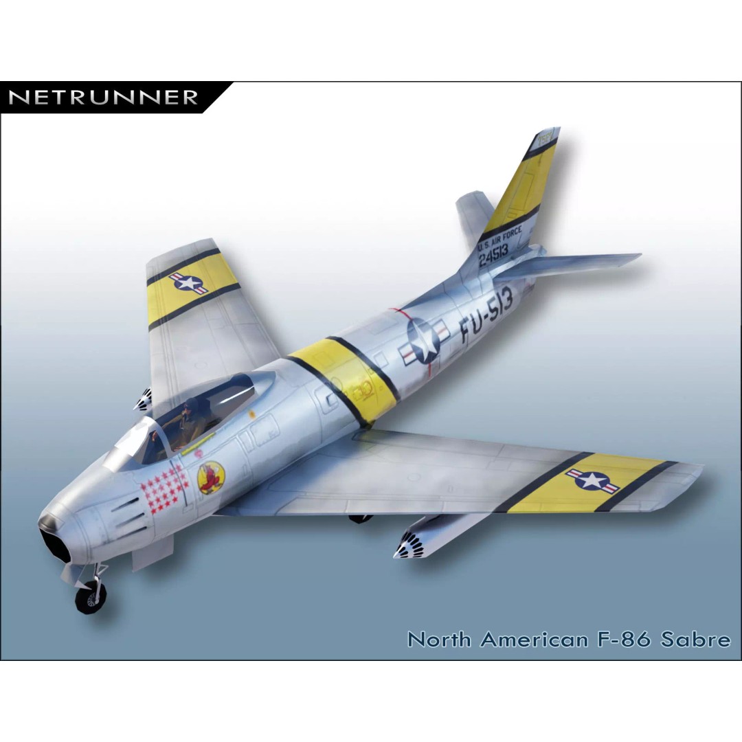North American F-86 Sabre 3D Model – Low Poly Rigged Aircraft, FBX - View 2
