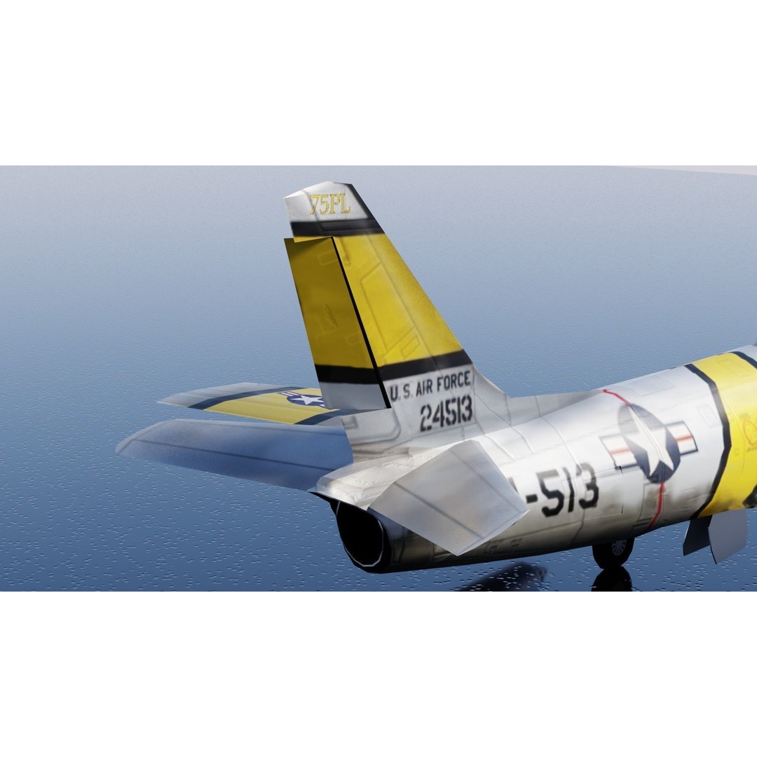 North American F-86 Sabre 3D Model – Low Poly Rigged Aircraft, FBX - View 26