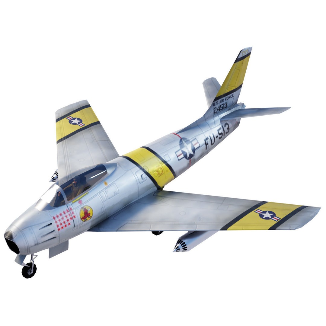 North American F-86 Sabre 3D Model – Low Poly Rigged Aircraft, FBX - View 3