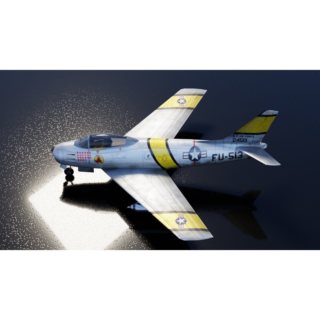 North American F-86 Sabre 3D Model – Low Poly Rigged Aircraft, FBX - View 4