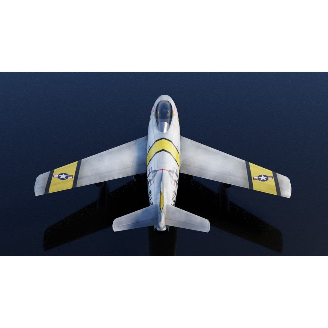 North American F-86 Sabre 3D Model – Low Poly Rigged Aircraft, FBX - View 8