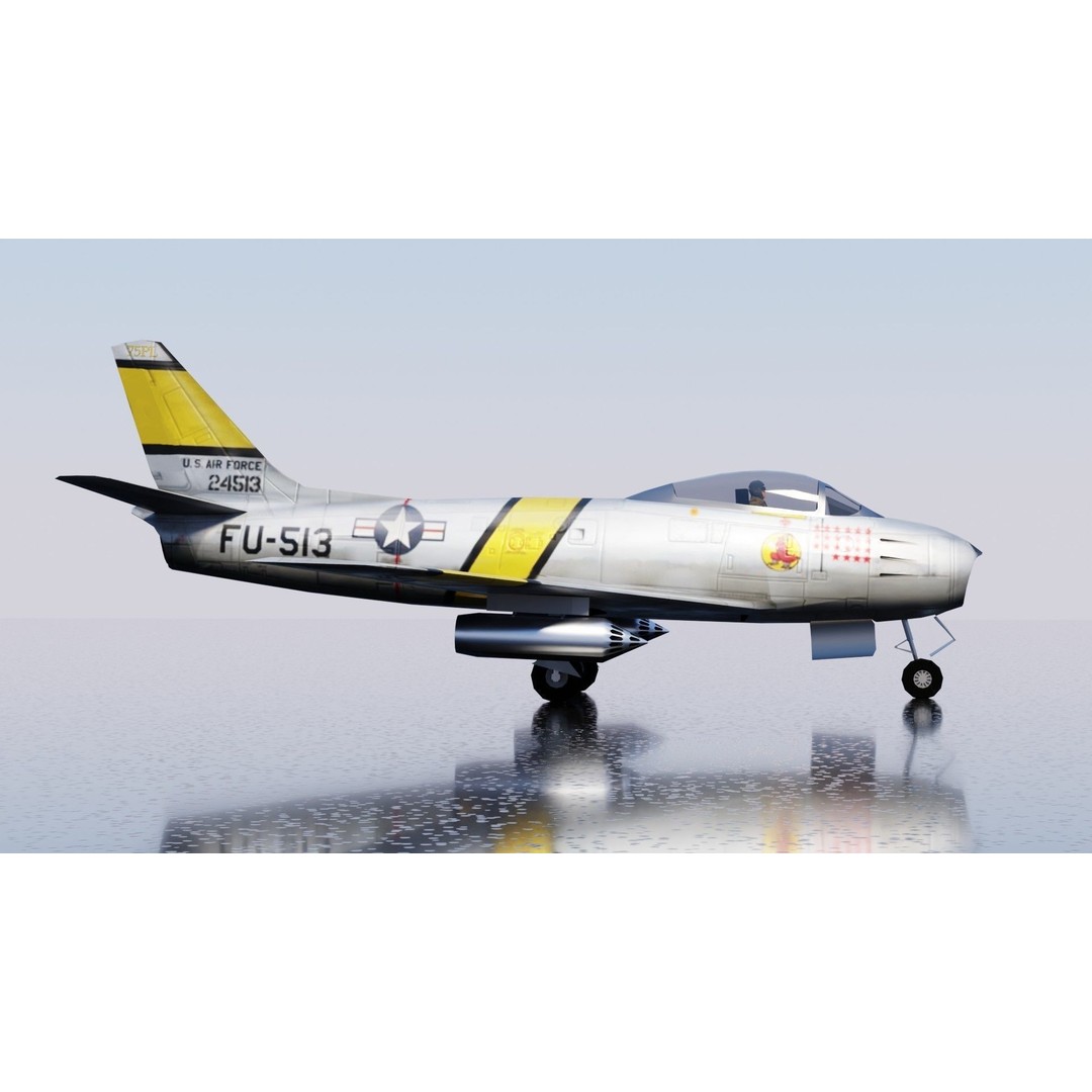 North American F-86 Sabre 3D Model – Low Poly Rigged Aircraft, FBX - View 9