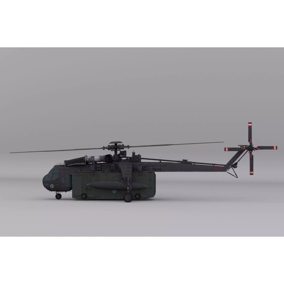 Sikorsky CH-54 Tarhe 3D Model – Low Poly Military Helicopter, FBX - View 15
