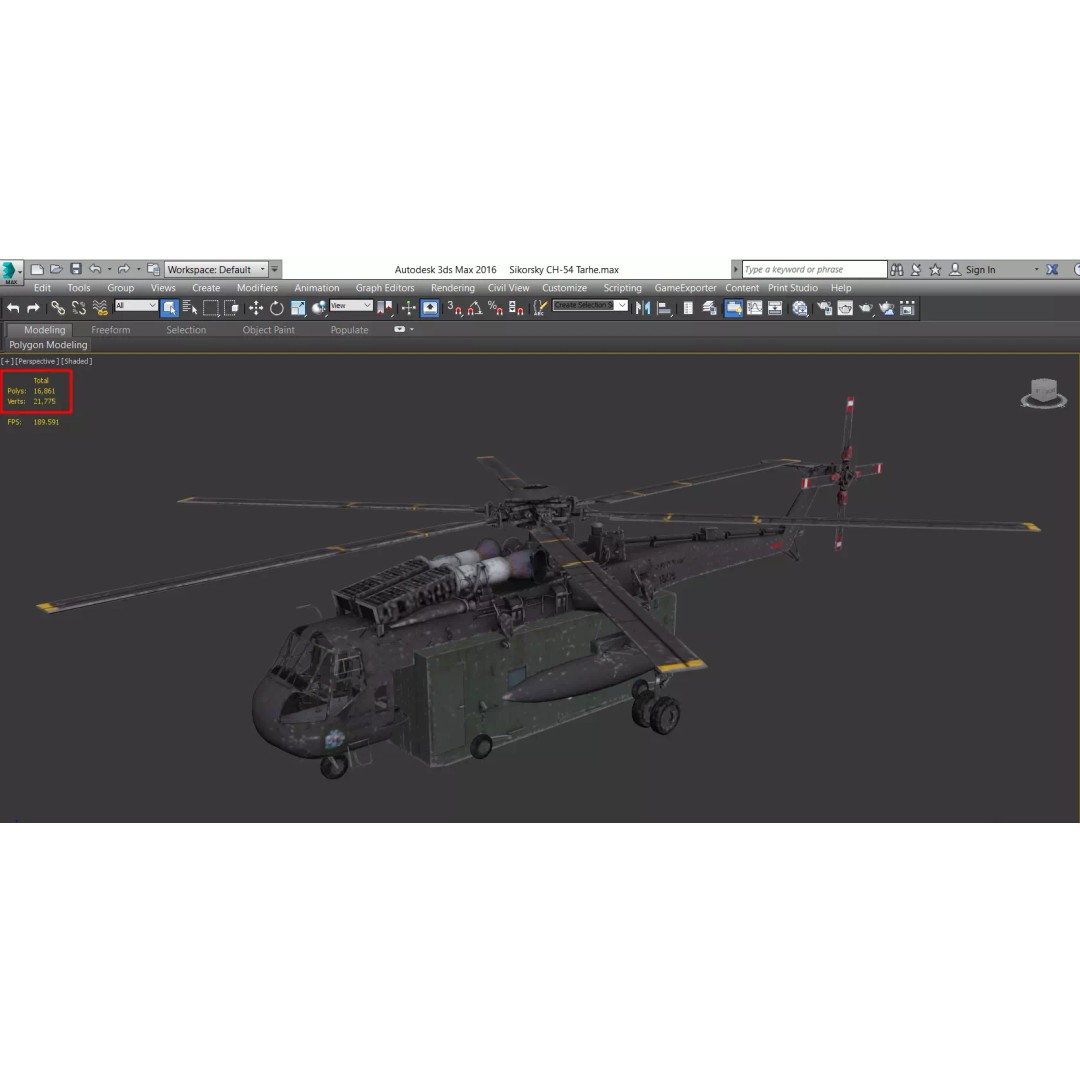 Sikorsky CH-54 Tarhe 3D Model – Low Poly Military Helicopter, FBX - View 17