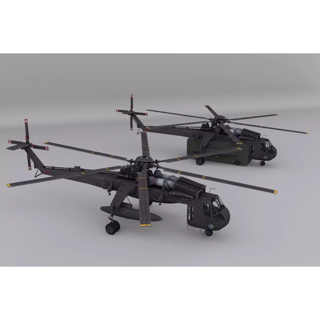 Sikorsky CH-54 Tarhe 3D Model – Low Poly Military Helicopter, FBX - View 6